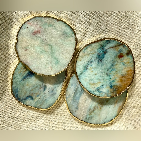 NEW Electroplated Aventurine Coaster Set (4pc) - Picture 4 of 10